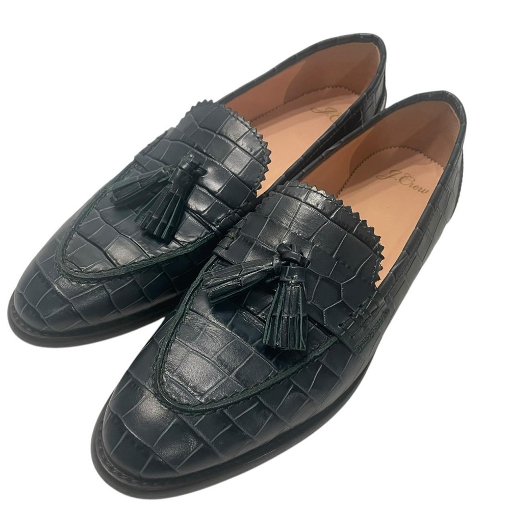 J. Crew Men's Moss Green Crocodile Pattern Loafers